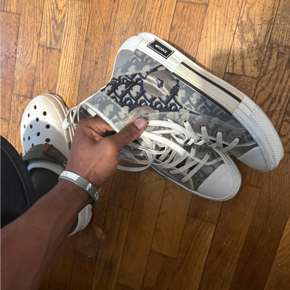 Dior Men’s High-Top Sneakers in Gray Camo with White Accents